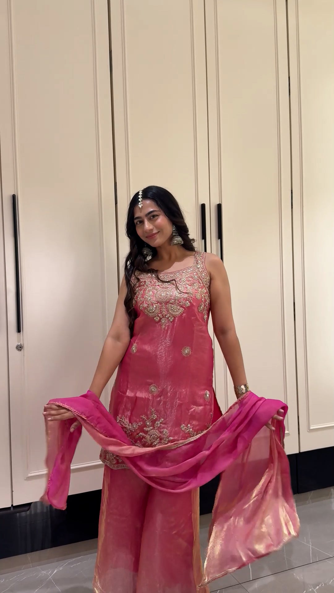 Aafreen Rani Pink Zari Embroidered Organza Kurta Palazzo Set