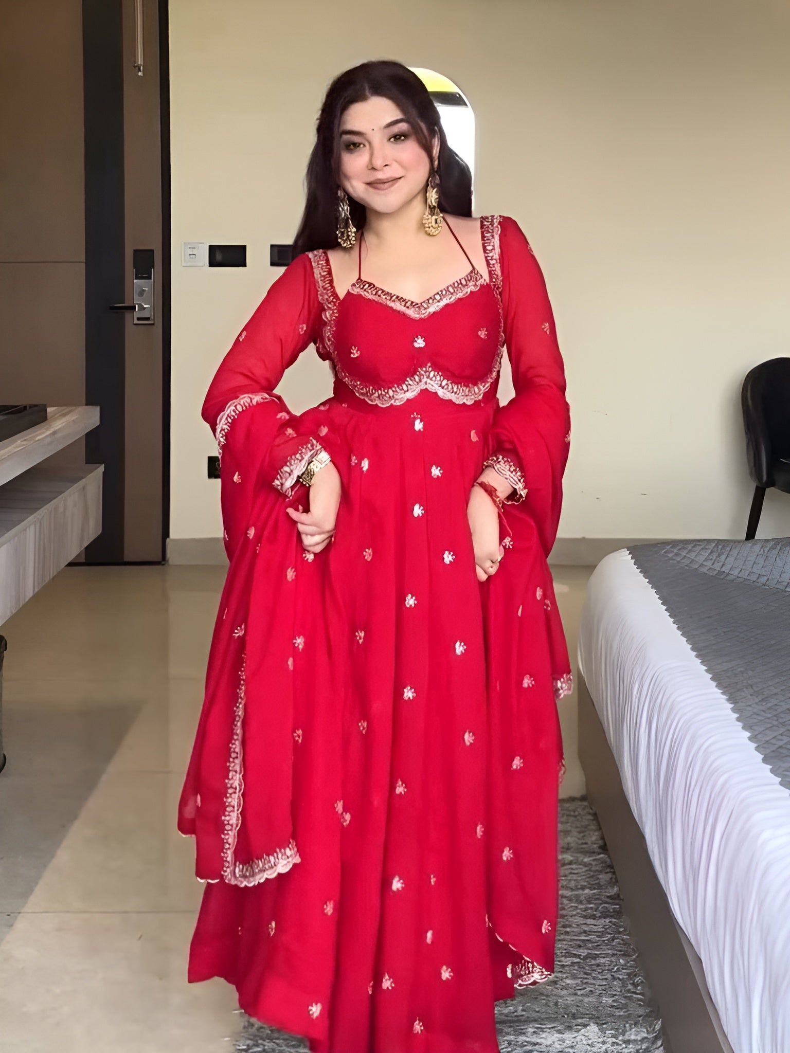 KarvaChauthSpecialRedGeorgetteAnarkaliSuitforFestiveCelebrations-Lahariya.com