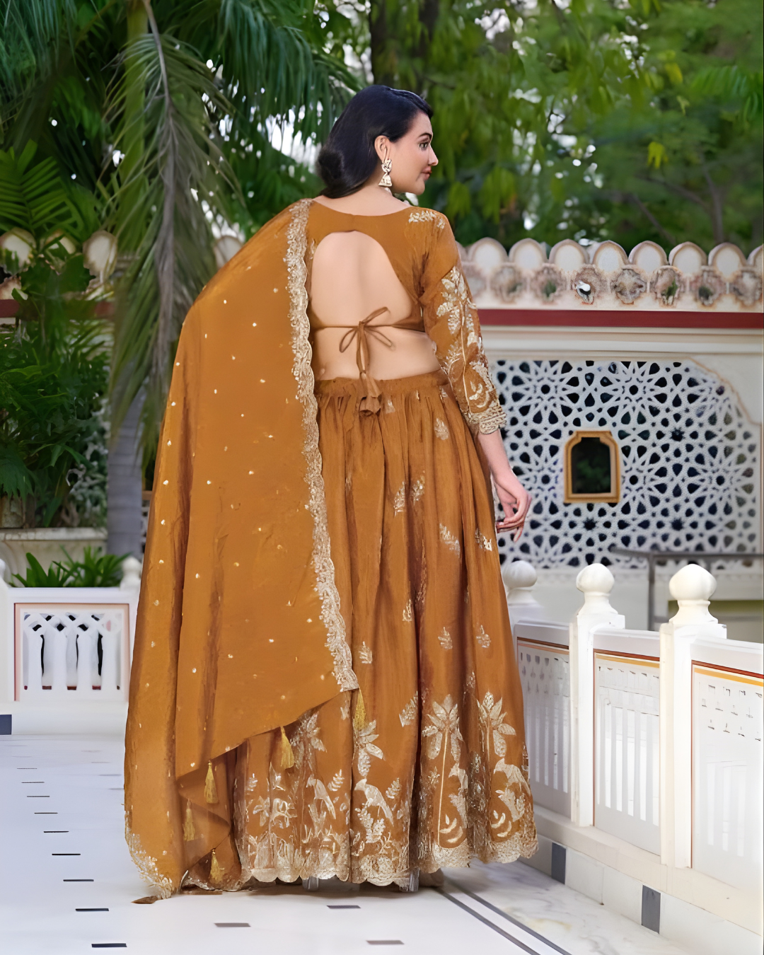 NiaraRustOrangeEmbroideredLehengaCholiSet - Lahariya.com