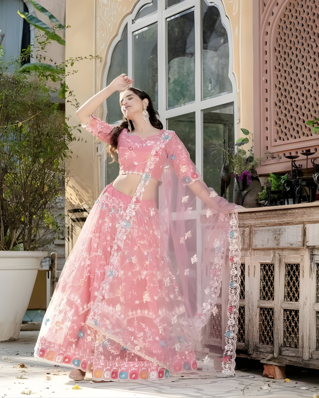 SaanviPinkNetEmbroideredGhagraLehengaCholiSet_2