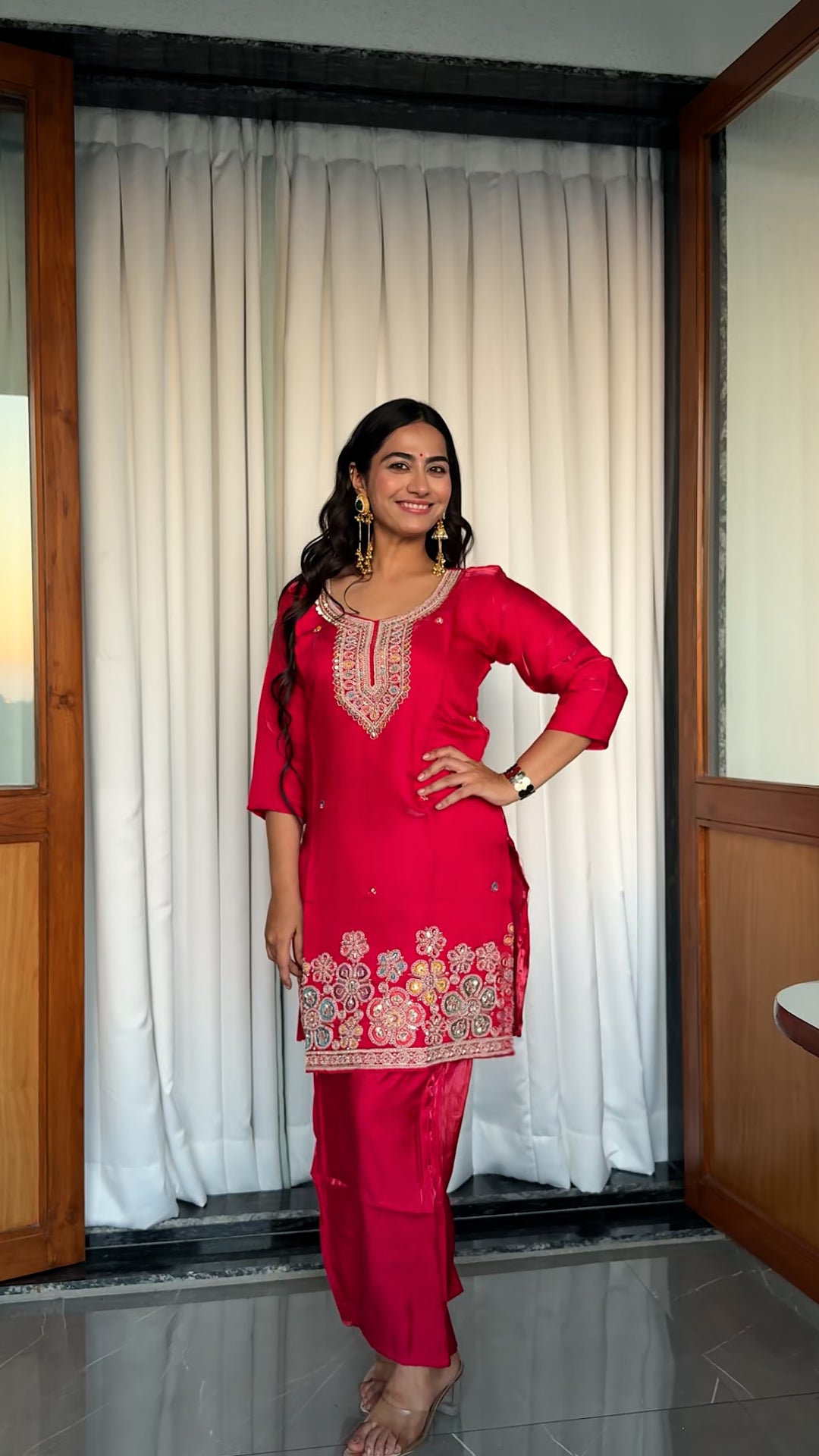 Saira Crimson Royale Zari Embroidered Silk Kurta Palazzo Set