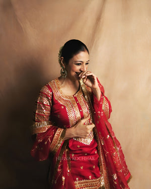 Tabu Inspired Red Taffeta Silk Lehenga Set with Sequins & Zari