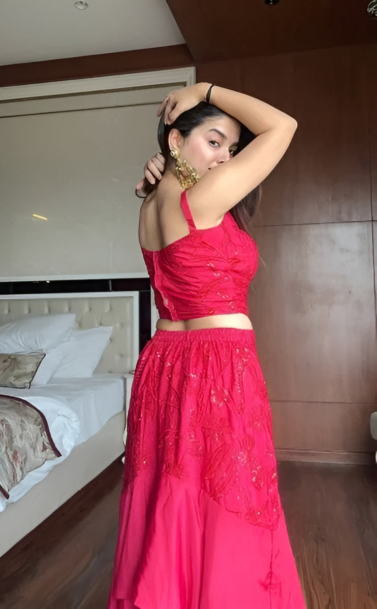 Radha French Crape Ruffle Lehenga with Cape Dupatta