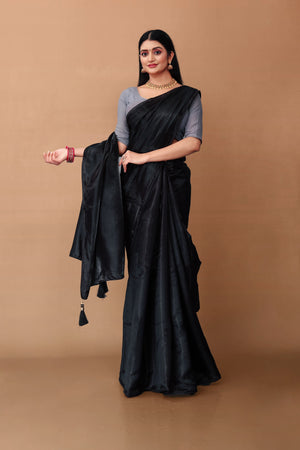 Lahariya "Midnight Muse Black" Jimmy Choo Silk Saree with Lace & Blouse - Buy latest designer sarees online from Lahariya