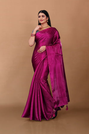 Lahariya “Rani Raga” Magenta Jimmy Choo Silk Saree with Lace & Blouse - Buy latest designer sarees online from Lahariya