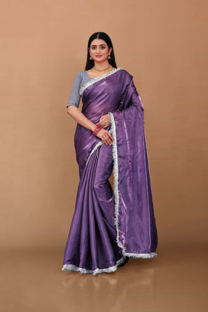 Lahariya “Royal Purple” Jimmy Choo Silk Saree with Lace & Blouse - Buy latest designer sarees online from Lahariya