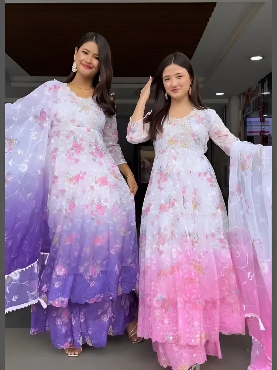 Rhea Faux Georgette Embroidered Anarkali Set with Dupatta