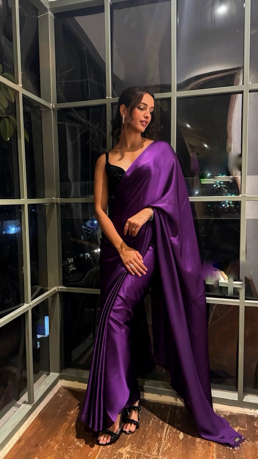 Lahariya "Royal Envy Purple" Jimmy Choo Silk Saree with Lace &   Blouse