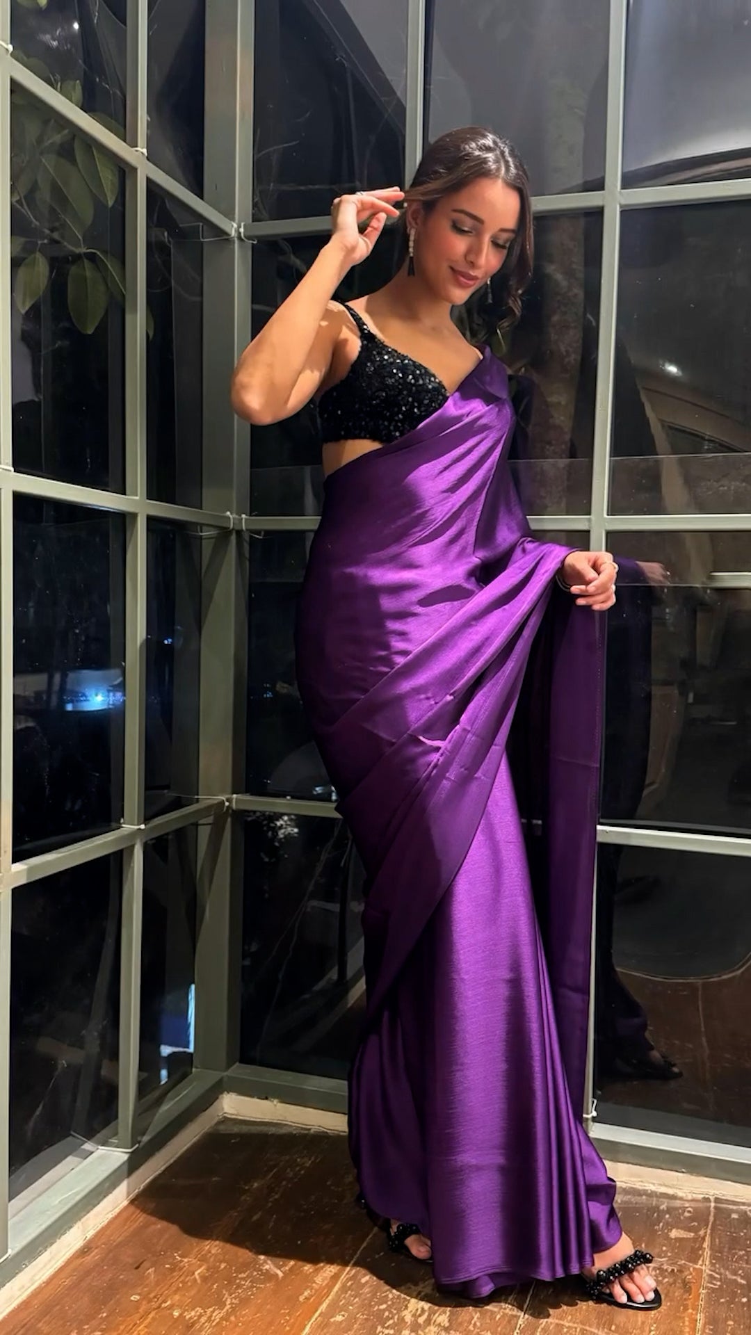 Lahariya "Royal Envy Purple" Jimmy Choo Silk Saree with Lace &   Blouse