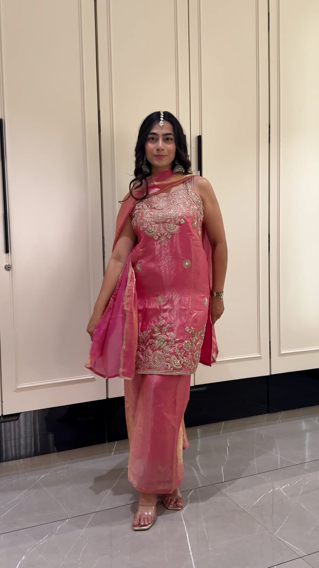 Aafreen Rani Pink Zari Embroidered Organza Kurta Palazzo Set-4