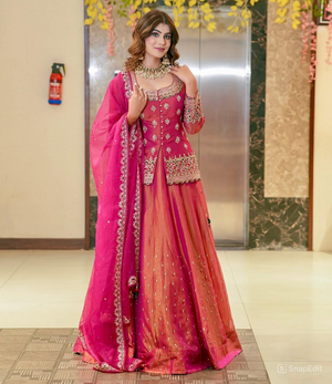 Women wearing Charvi Designer Lengha Suit Set with Exquisite Embroidery Work-Lahariya.com