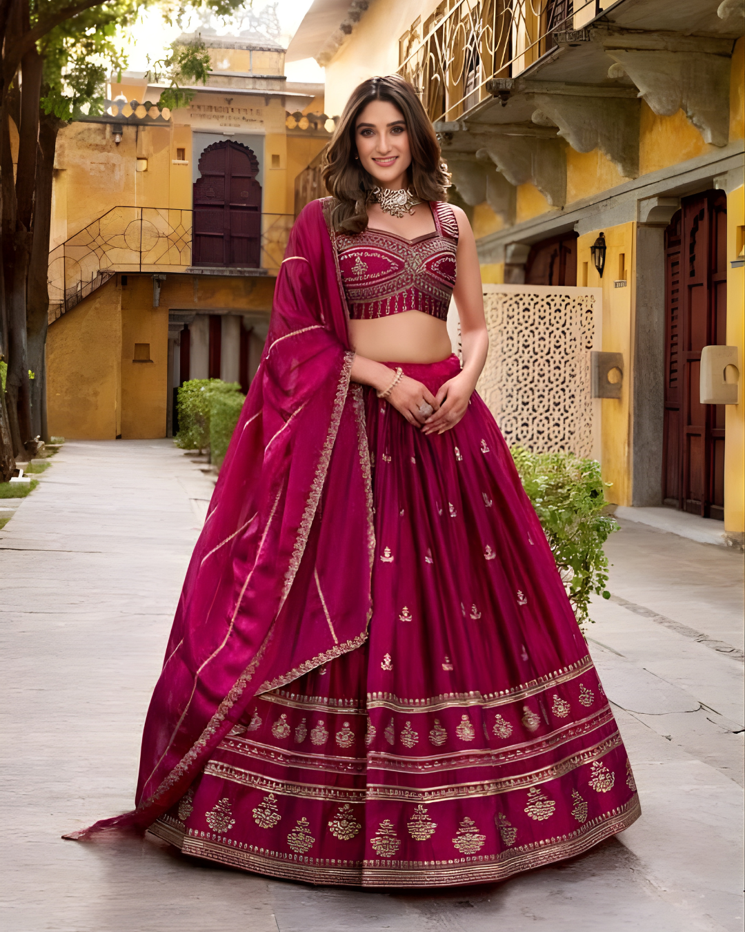 EshaniPinkEmbroideredDupattaforLehenga