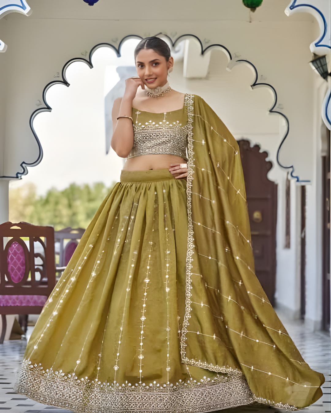 MiraMustardGoldSilkEmbroideredLehengaCholiSet