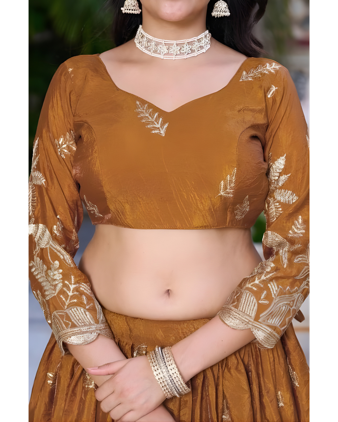 NiaraRustOrangeEmbroideredLehengaCholiSet - Lahariya.com