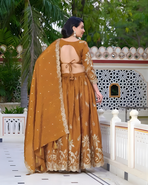 NiaraRustOrangeEmbroideredLehengaCholiSet - Lahariya.com