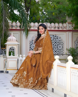 NiaraRustOrangeEmbroideredLehengaCholiSet - Lahariya.com