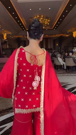 PriyaRedFauxGeorgetteShararaSuitwithLaceDupatta_Sequins1