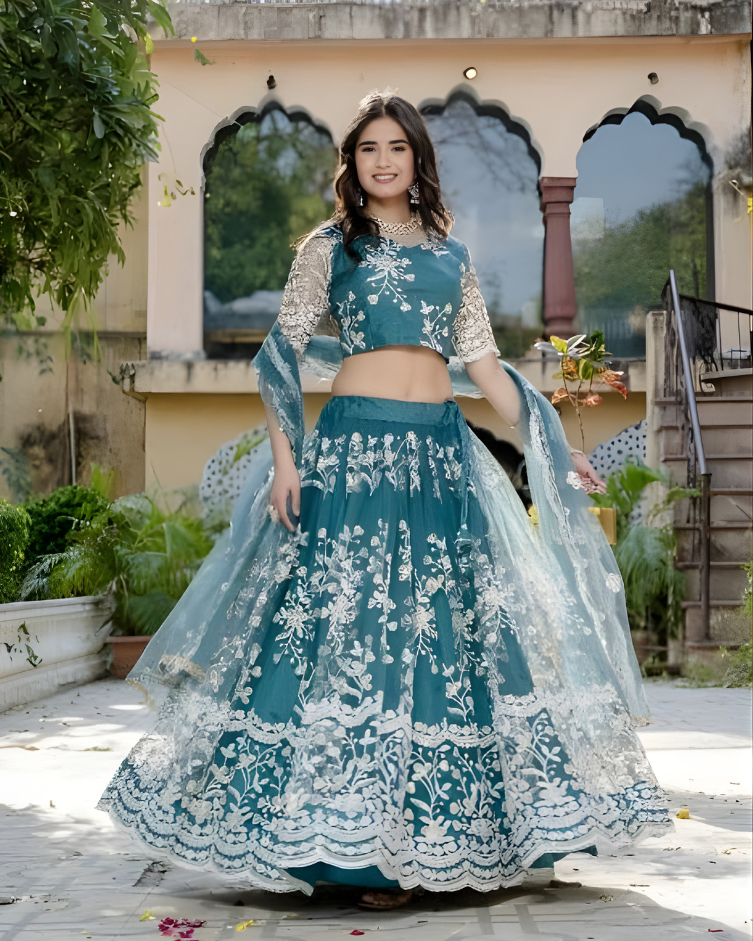 RivyaSoftNetSequinsEmbroideredLehengaCholiSet