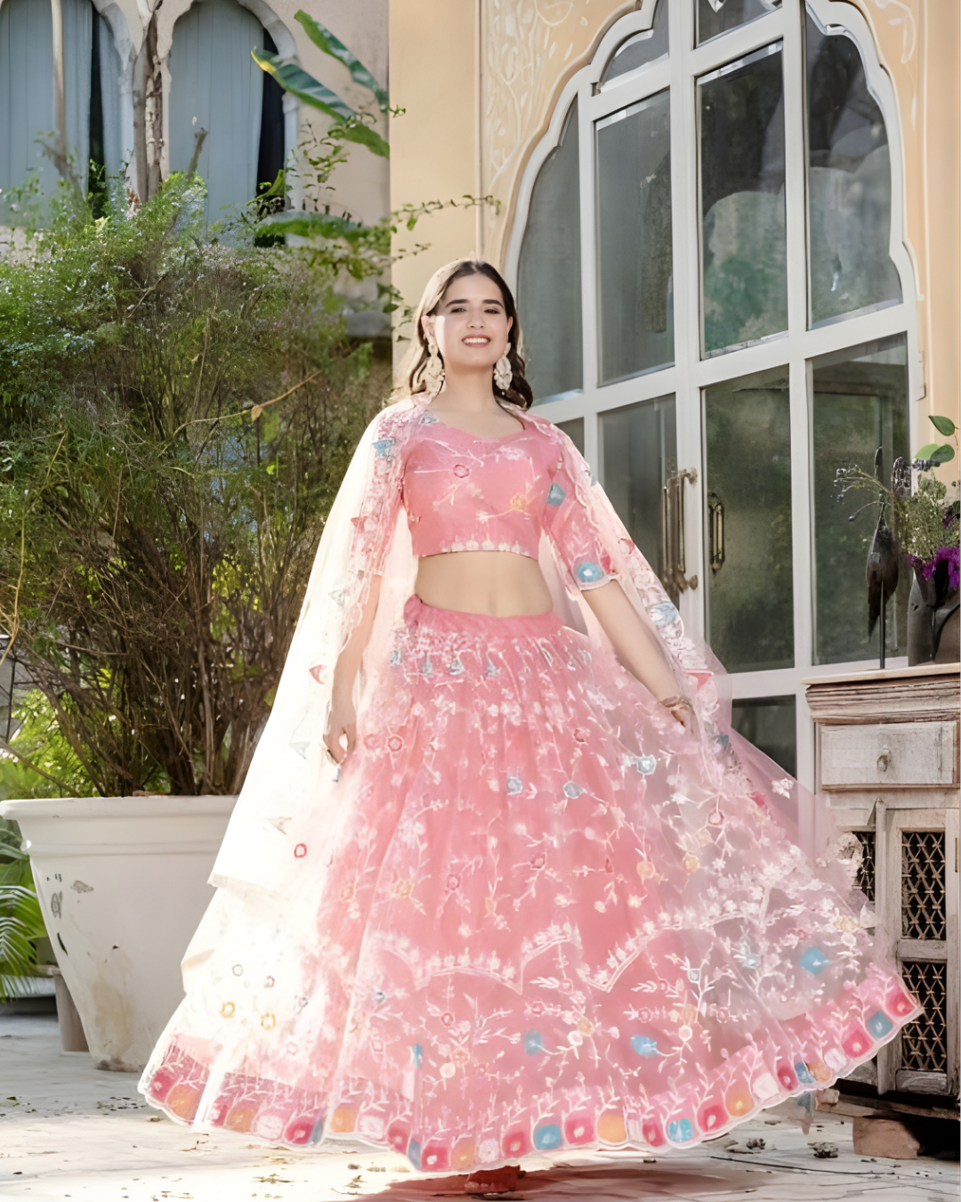 SaanviPinkNetEmbroideredGhagraLehengaCholiSet_3