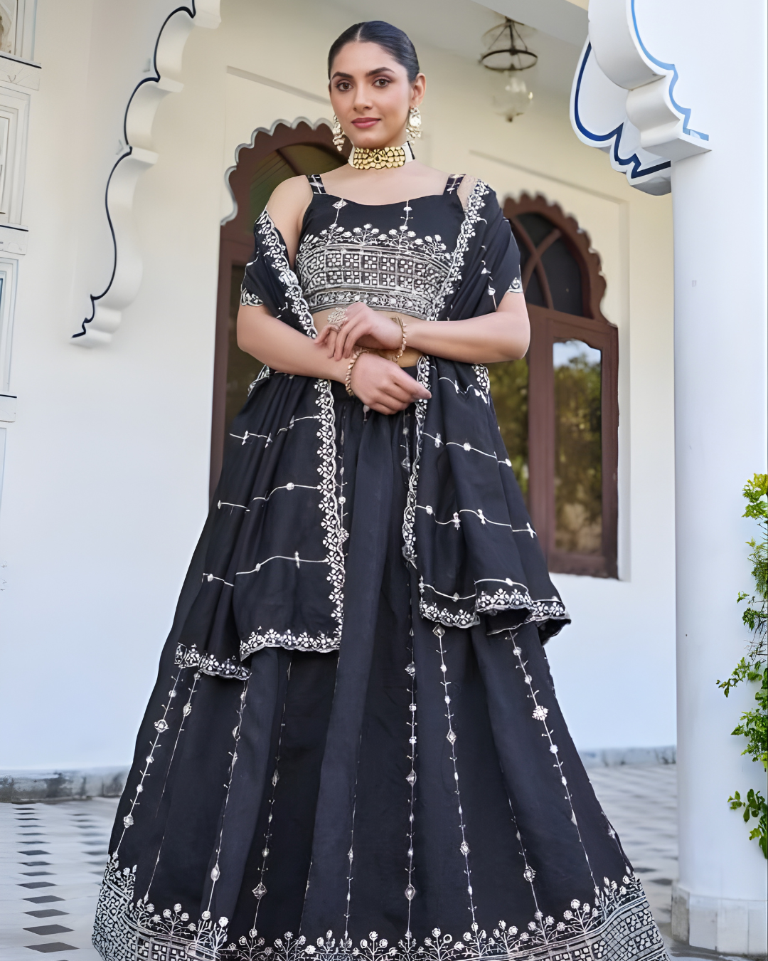 SarikaSilkEmbroideredLehengaCholiSet