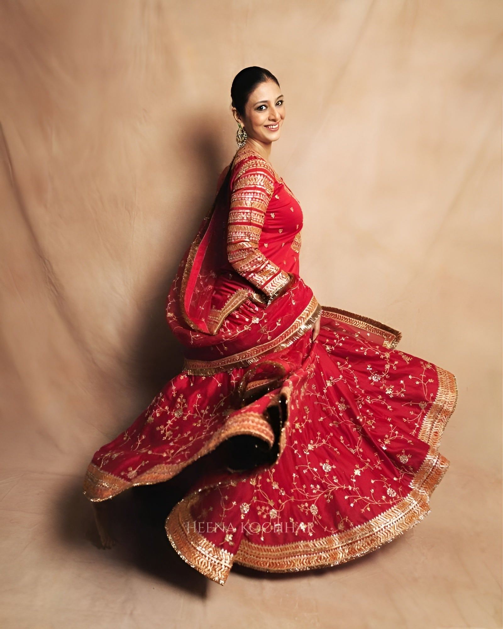 Tabu Inspired Red Taffeta Silk Lehenga Set with Sequins & Zari
