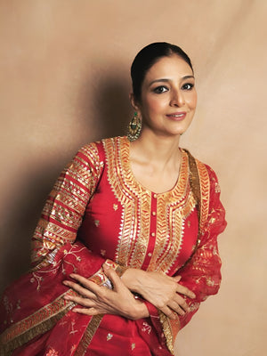 Tabu Inspired Red Taffeta Silk Lehenga Set with Sequins & Zari