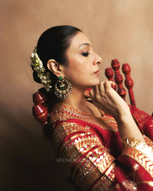 Tabu Inspired Red Taffeta Silk Lehenga Set with Sequins & Zari