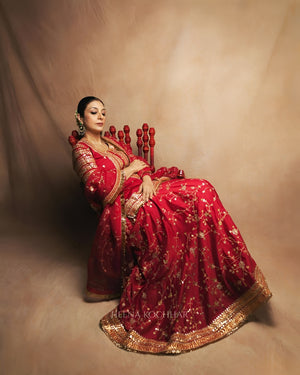 Tabu Inspired Red Taffeta Silk Lehenga Set with Sequins & Zari