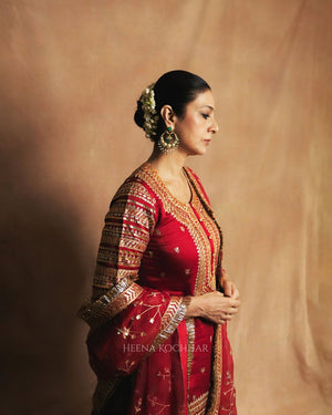 Tabu Inspired Red Taffeta Silk Lehenga Set with Sequins & Zari