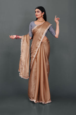 Lahariya "Champagne Glow" Jimmy Choo Silk Saree with Lace & Blouse - Buy latest designer sarees online from Lahariya
