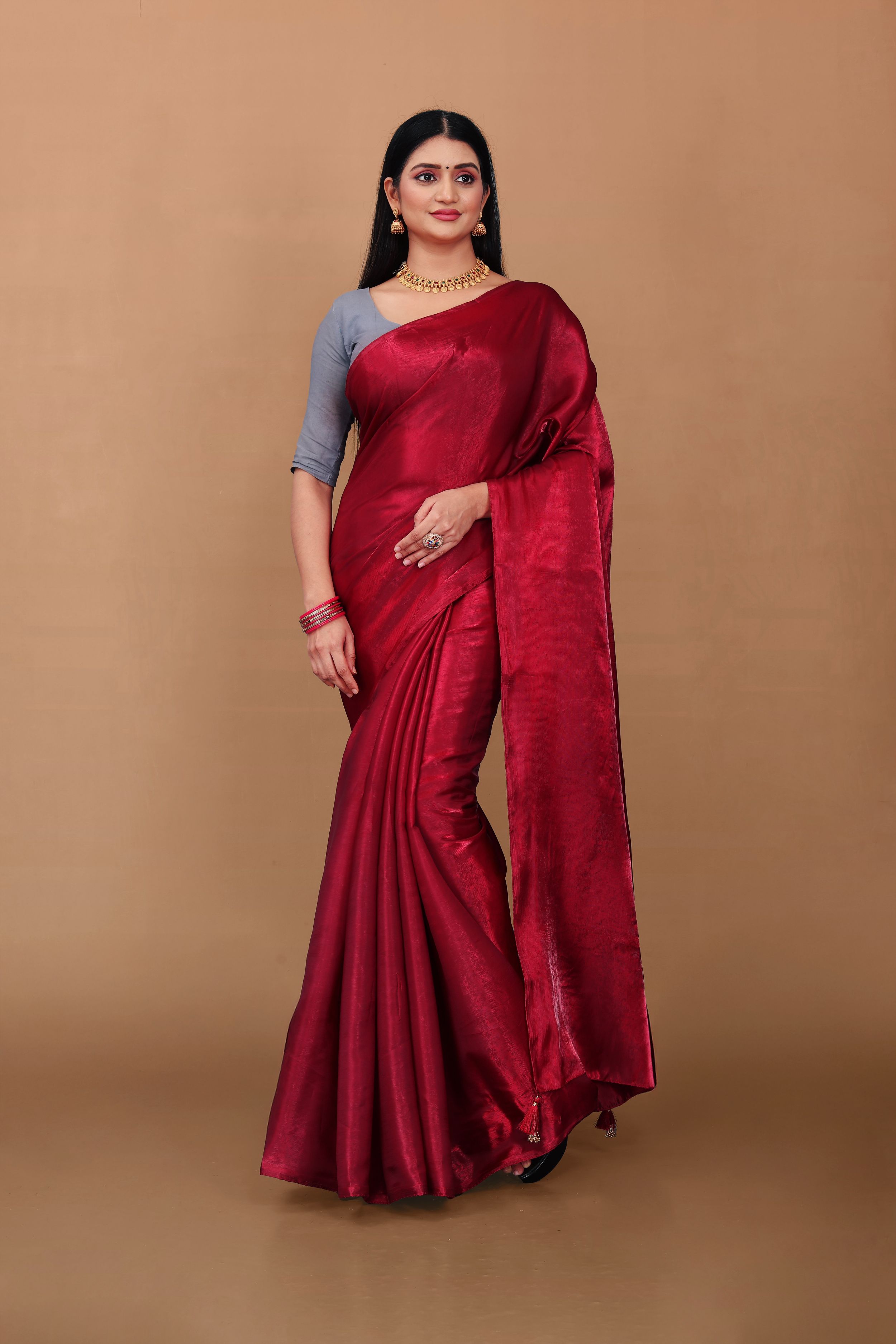 Lahariya "Crimson Ruby" Jimmy Choo Silk Saree with Lace & Blouse - Buy latest designer sarees online from Lahariya
