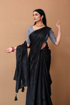 Lahariya "Midnight Muse Black" Jimmy Choo Silk Saree with Lace & Blouse - Buy latest designer sarees online from Lahariya
