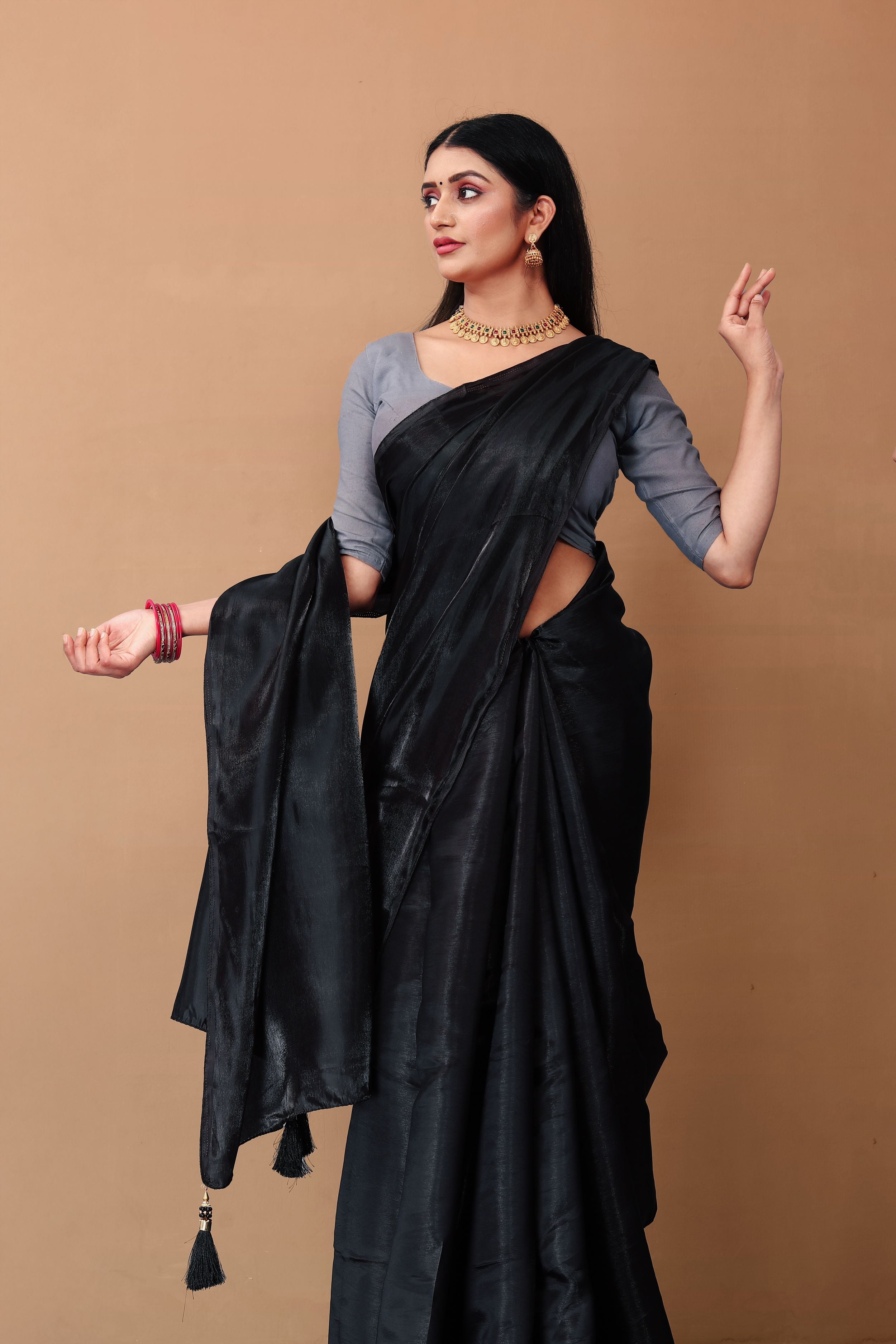 Lahariya "Midnight Muse Black" Jimmy Choo Silk Saree with Lace & Blouse - Buy latest designer sarees online from Lahariya

