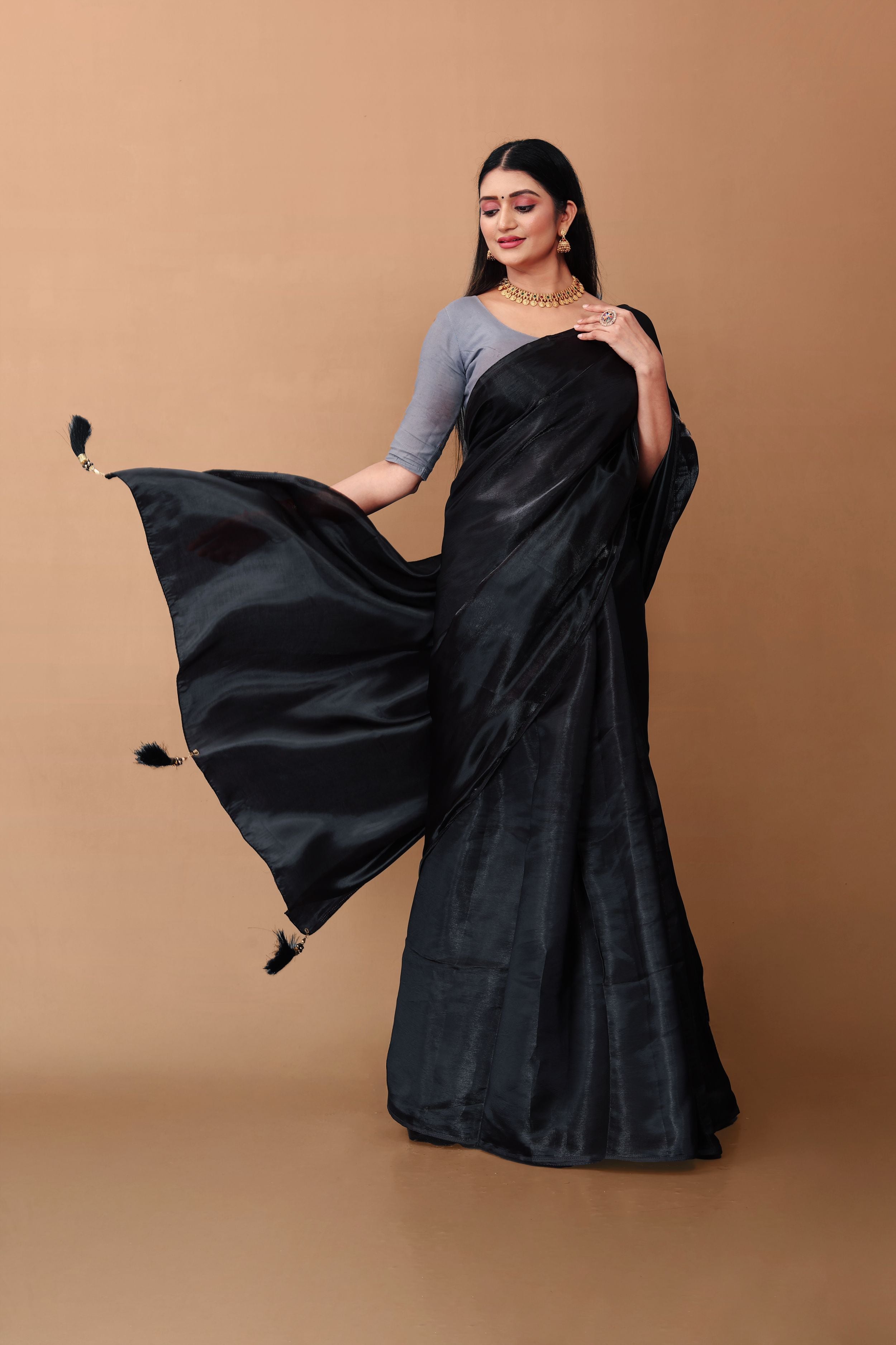 Lahariya "Midnight Muse Black" Jimmy Choo Silk Saree with Lace & Blouse - Buy latest designer sarees online from Lahariya
