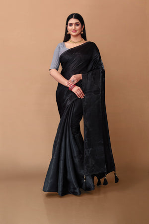 Lahariya "Midnight Muse Black" Jimmy Choo Silk Saree with Lace & Blouse - Buy latest designer sarees online from Lahariya
