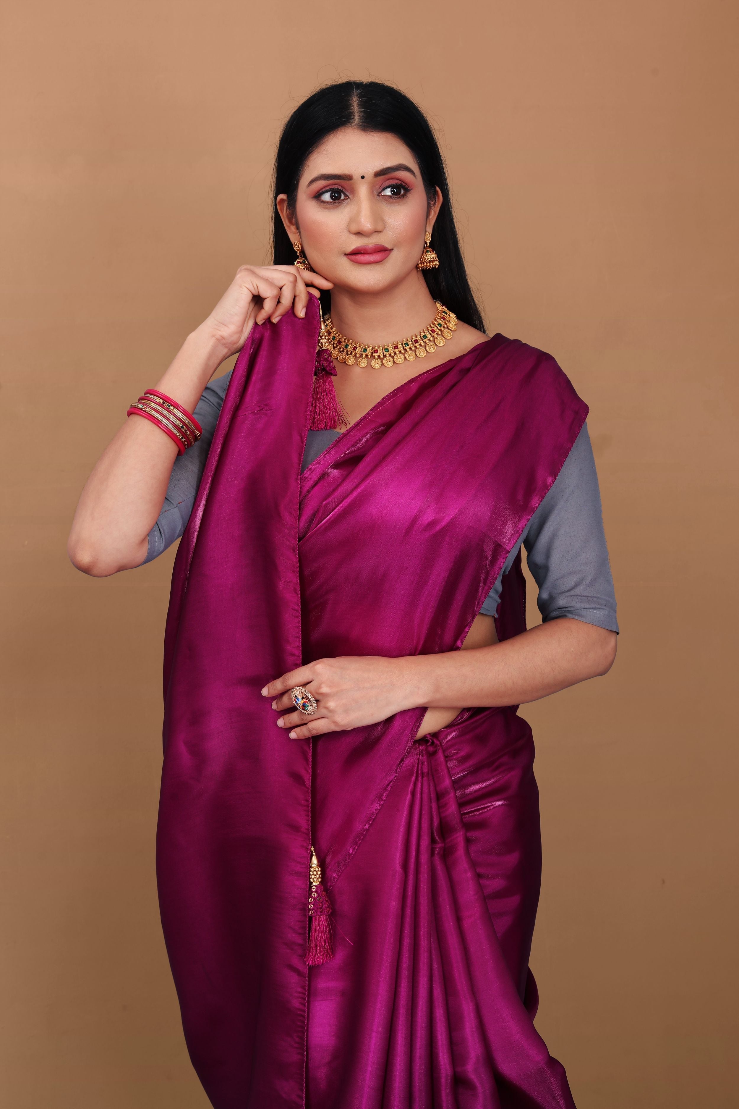 Lahariya “Rani Raga” Magenta Jimmy Choo Silk Saree with Lace & Blouse - Buy latest designer sarees online from Lahariya
