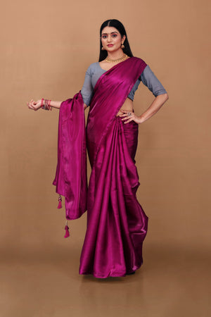 Lahariya “Rani Raga” Magenta Jimmy Choo Silk Saree with Lace & Blouse - Buy latest designer sarees online from Lahariya

