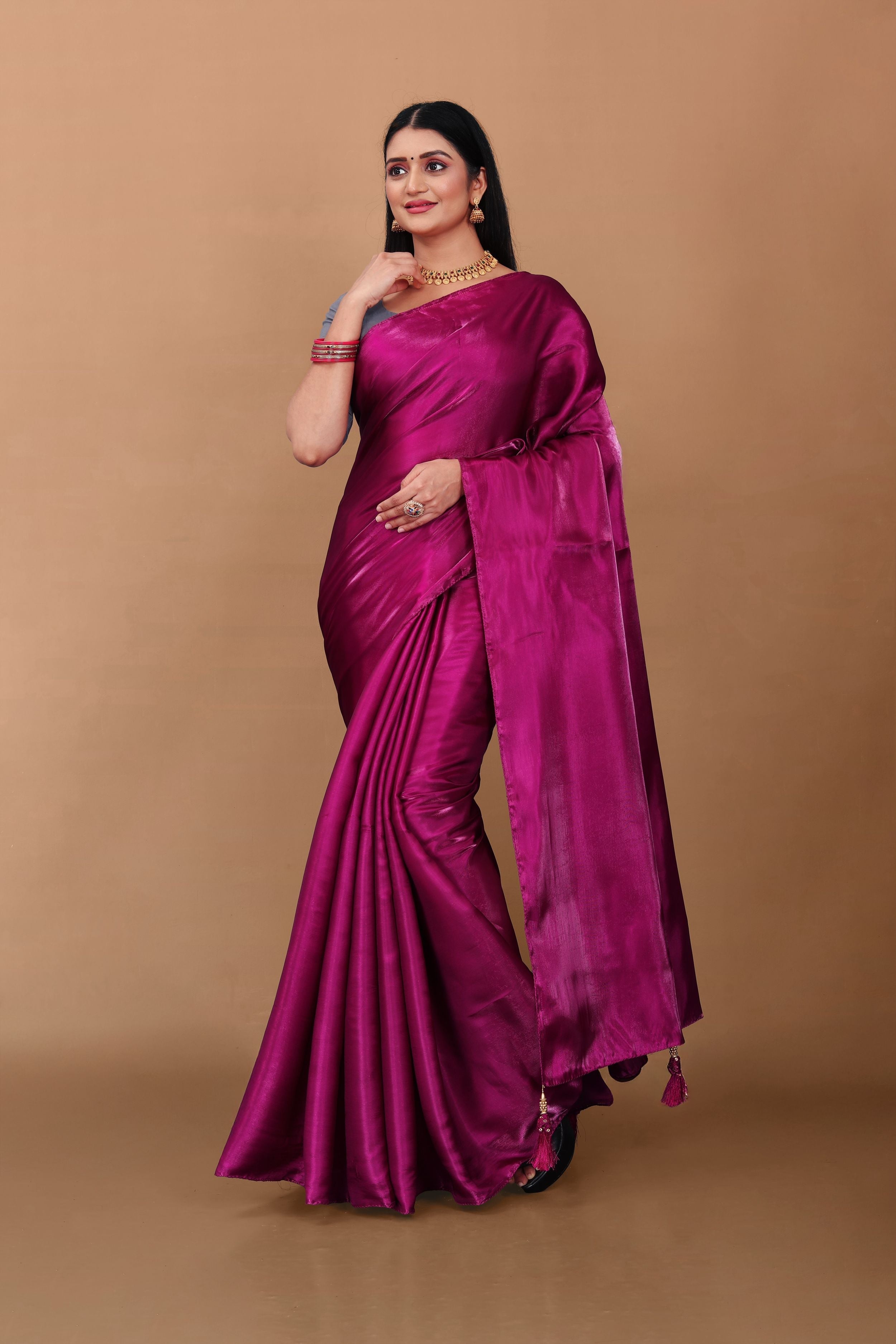 Lahariya “Rani Raga” Magenta Jimmy Choo Silk Saree with Lace & Blouse - Buy latest designer sarees online from Lahariya
