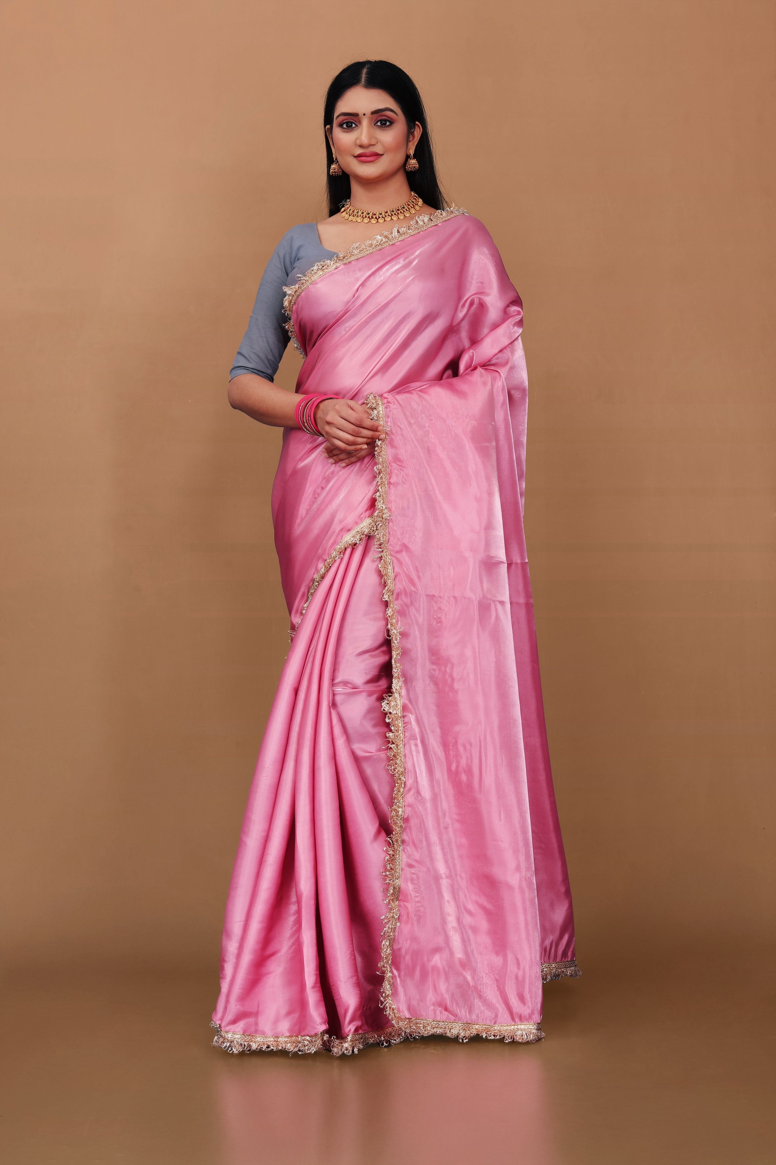 Lahariya "Rose Quartz" Jimmy Choo Silk Saree with Lace & Blouse - Buy latest designer sarees online from Lahariya
