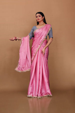 Lahariya "Rose Quartz" Jimmy Choo Silk Saree with Lace & Blouse - Buy latest designer sarees online from Lahariya

