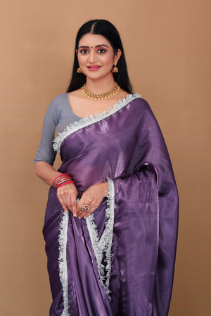Lahariya “Royal Purple” Jimmy Choo Silk Saree with Lace & Blouse - Buy latest designer sarees online from Lahariya
