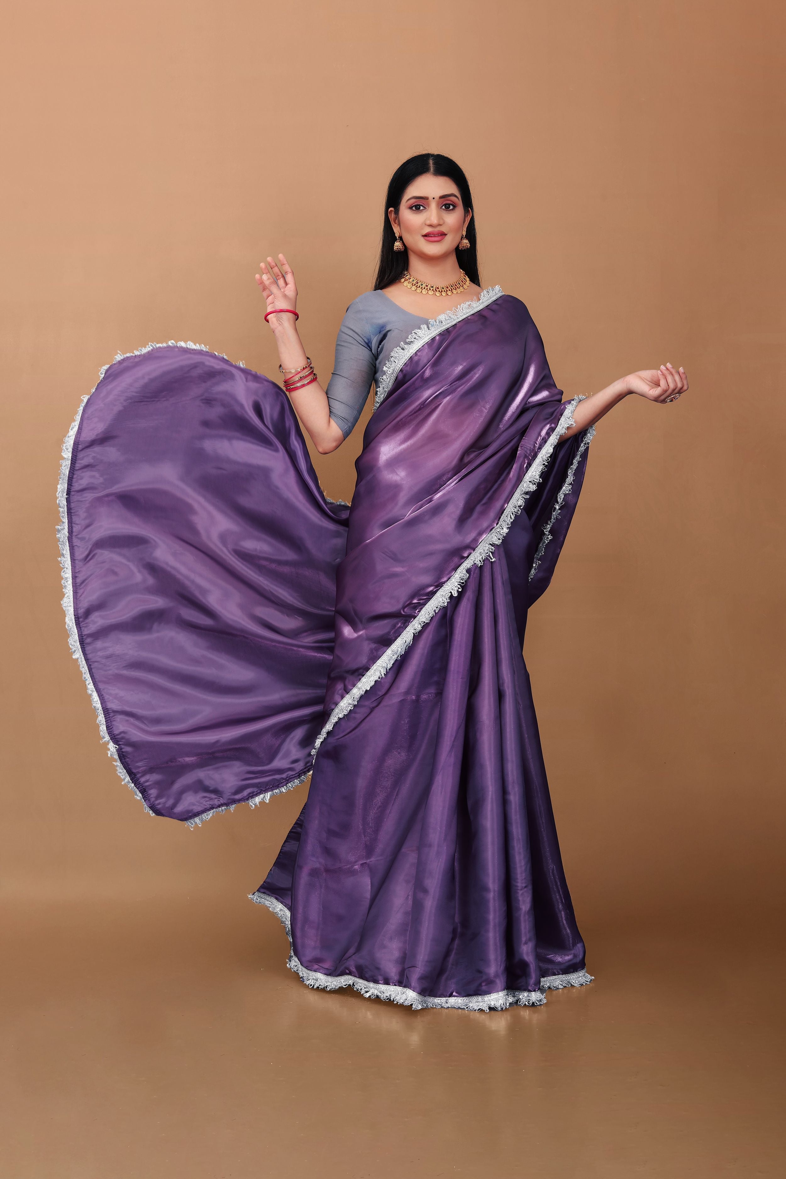 Lahariya “Royal Purple” Jimmy Choo Silk Saree with Lace & Blouse - Buy latest designer sarees online from Lahariya

