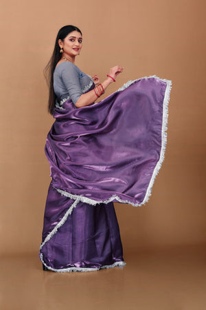 Lahariya “Royal Purple” Jimmy Choo Silk Saree with Lace & Blouse - Buy latest designer sarees online from Lahariya
